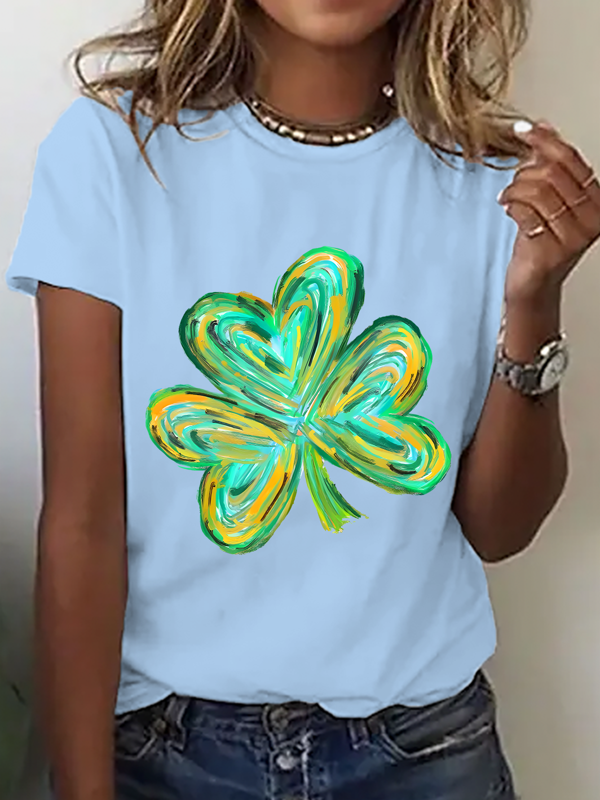 Colorful Clover St Patrick's Day Cotton T-Shirt