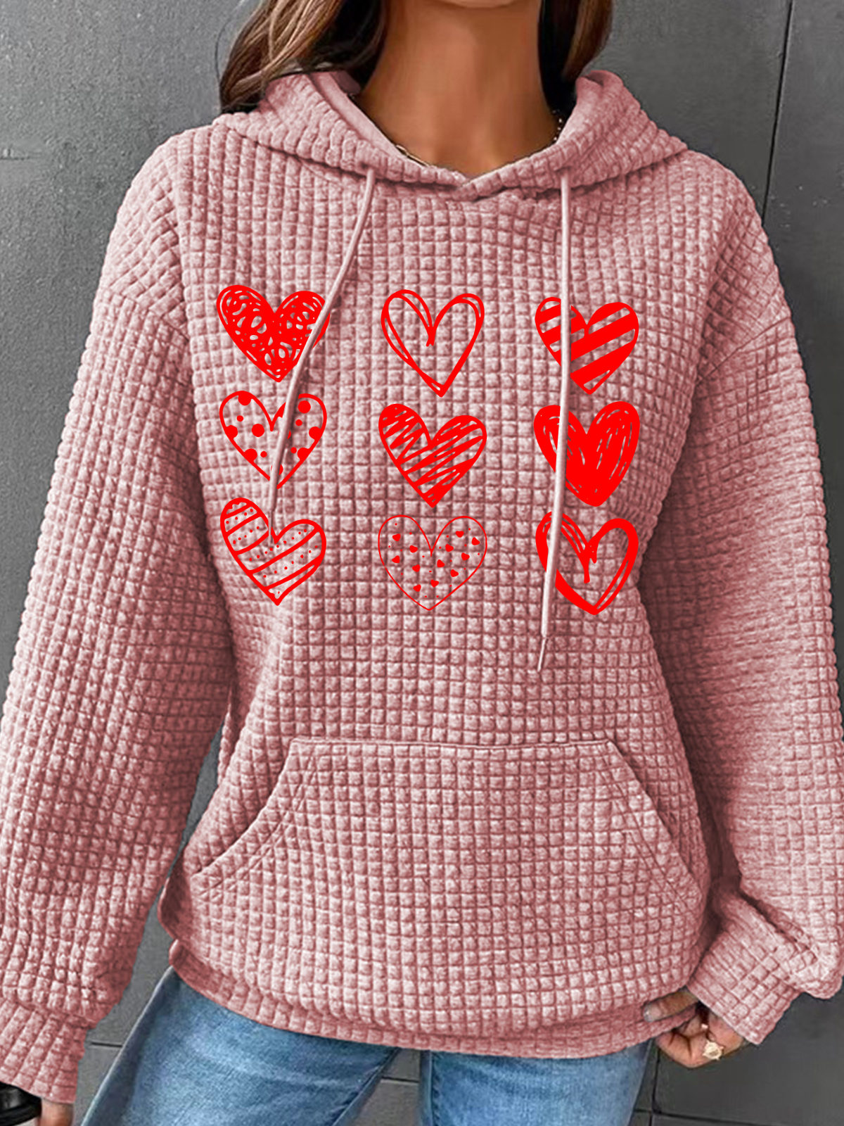 Womens Valentines Hearts , Valentine's Day Simple Loose Hoodie