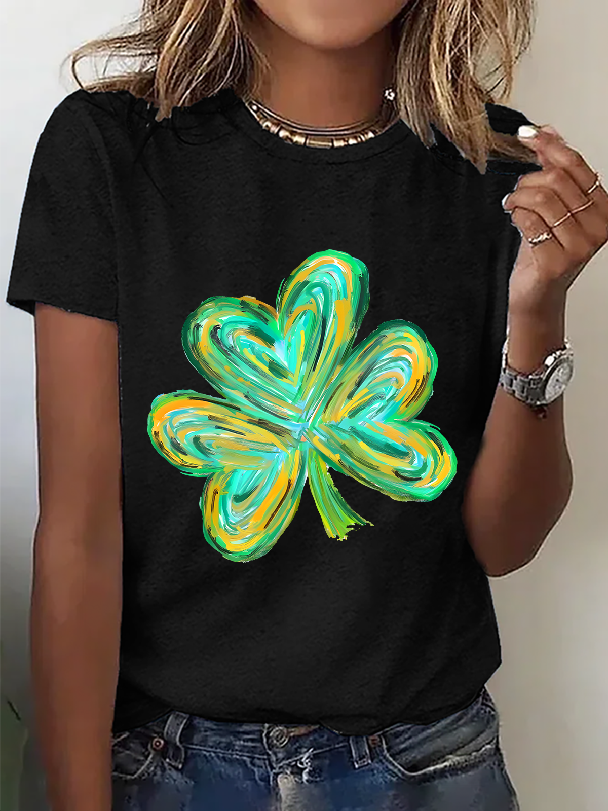 Colorful Clover St Patrick's Day Cotton T-Shirt