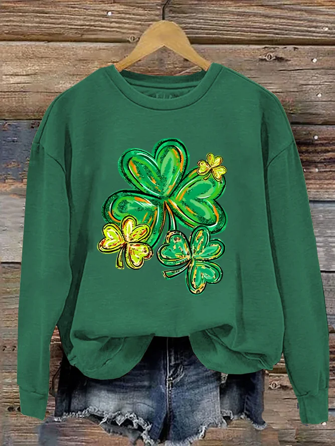 St Patrick's Day Clover Print Casual Sweatshirt