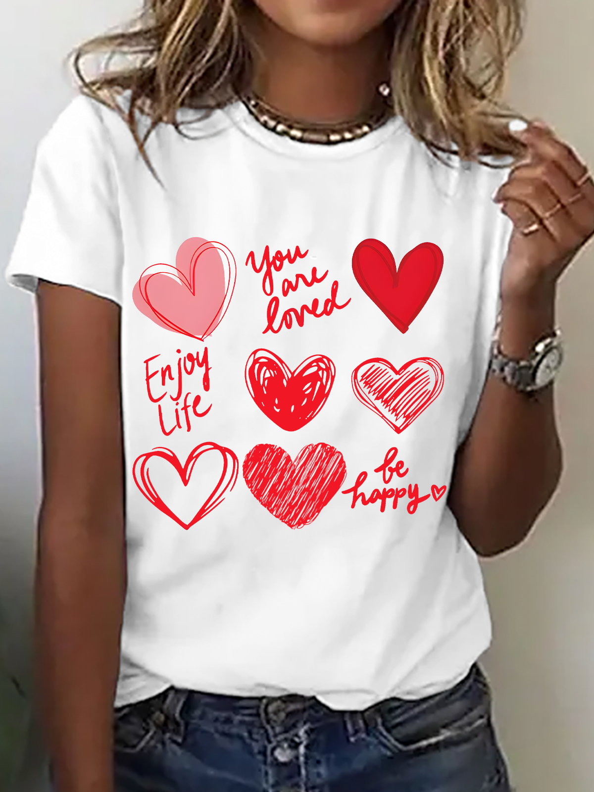 Womens Valentines Hearts Cotton T-Shirt