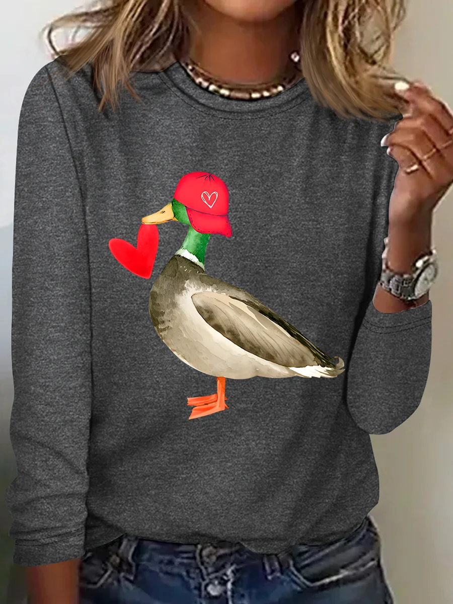 Valentine Mallard Duck Casual Long Sleeve Shirt