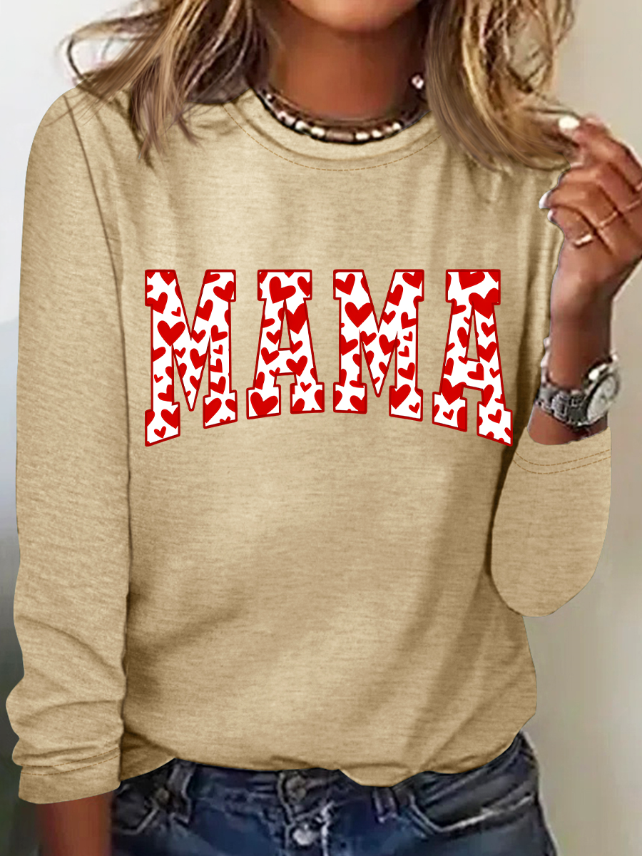 Mama Valentines Heart Valentines Day Casual Long Sleeve Shirt