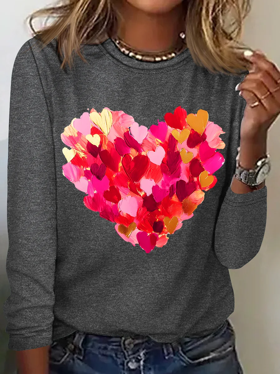 Valentine Day Heart Casual Long Sleeve Shirt