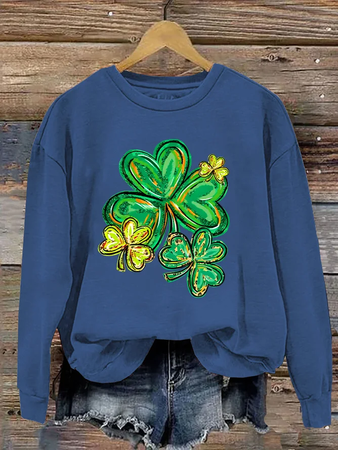 St Patrick's Day Clover Print Casual Sweatshirt