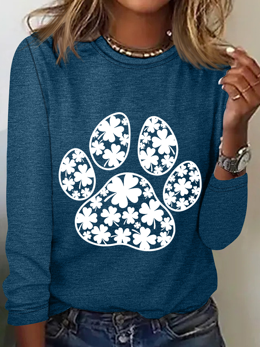 Paw Print Patricks Day Casual Long Sleeve Shirt