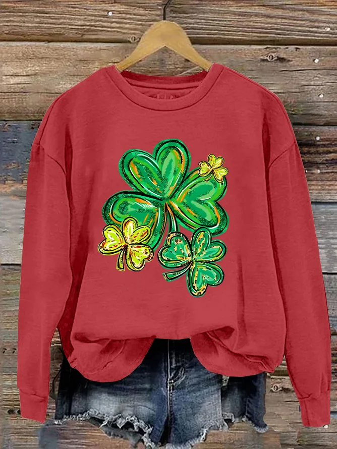 St Patrick's Day Clover Print Casual Sweatshirt