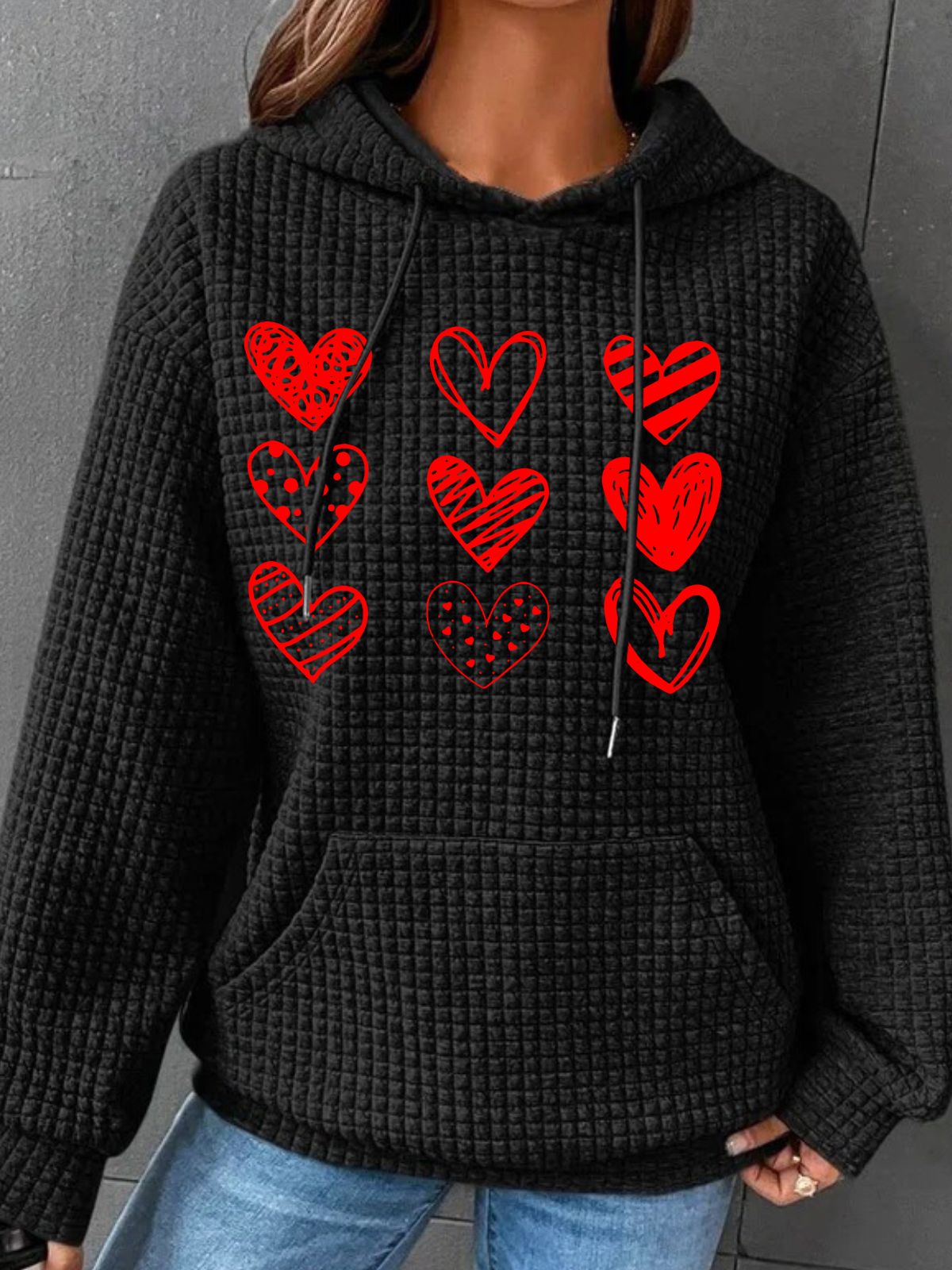 Womens Valentines Hearts , Valentine's Day Simple Loose Hoodie