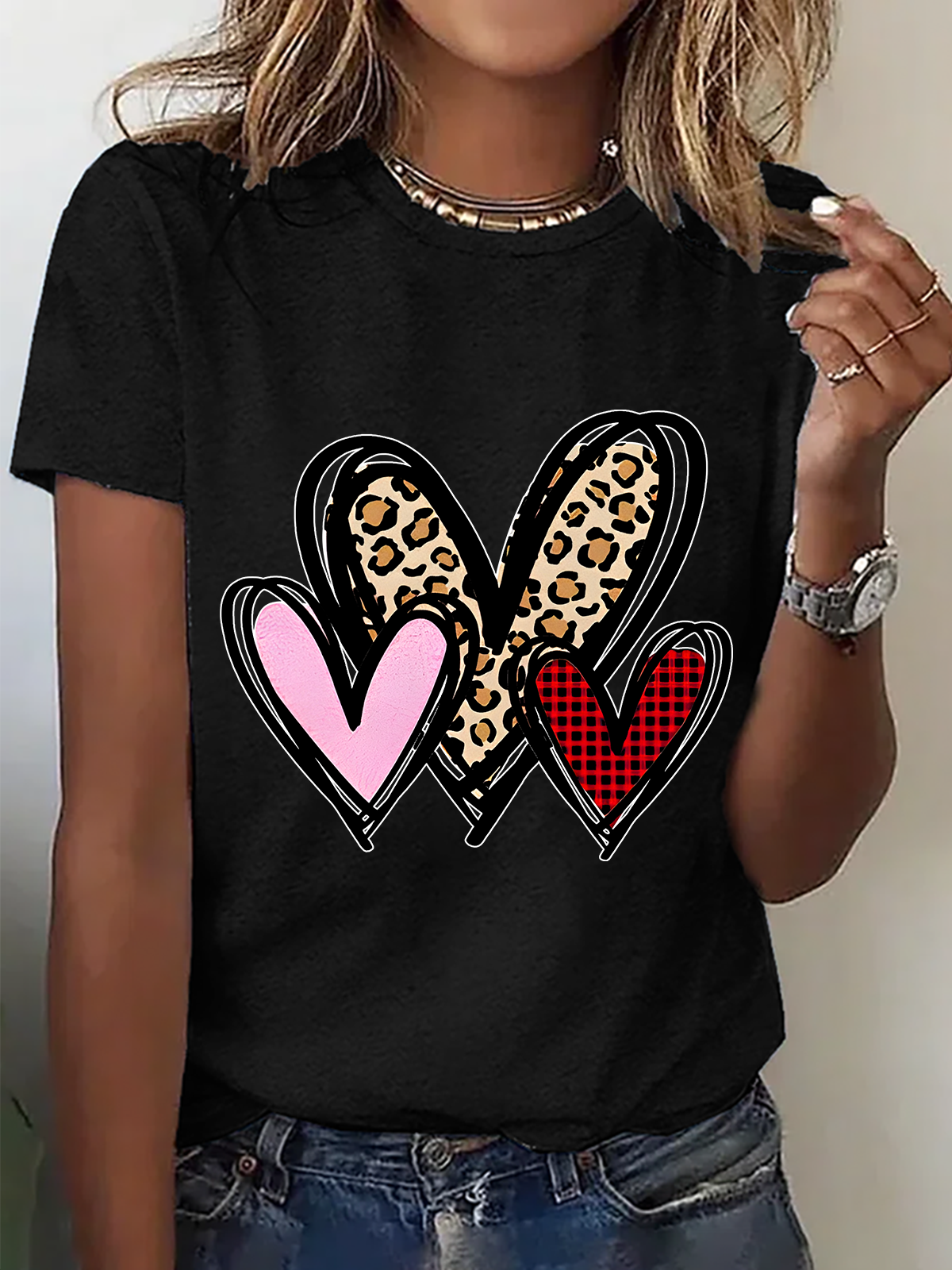 3 Doodle Heart Valentines Cotton T-Shirt