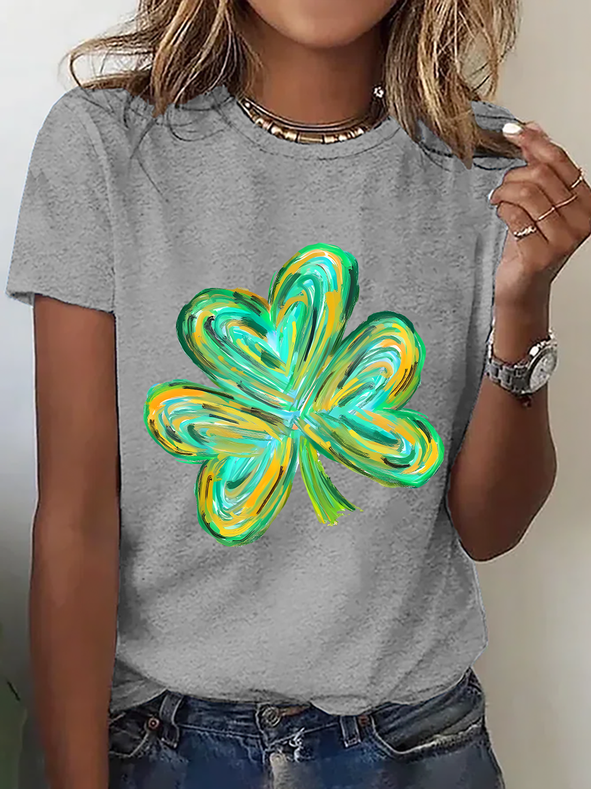 Colorful Clover St Patrick's Day Cotton T-Shirt