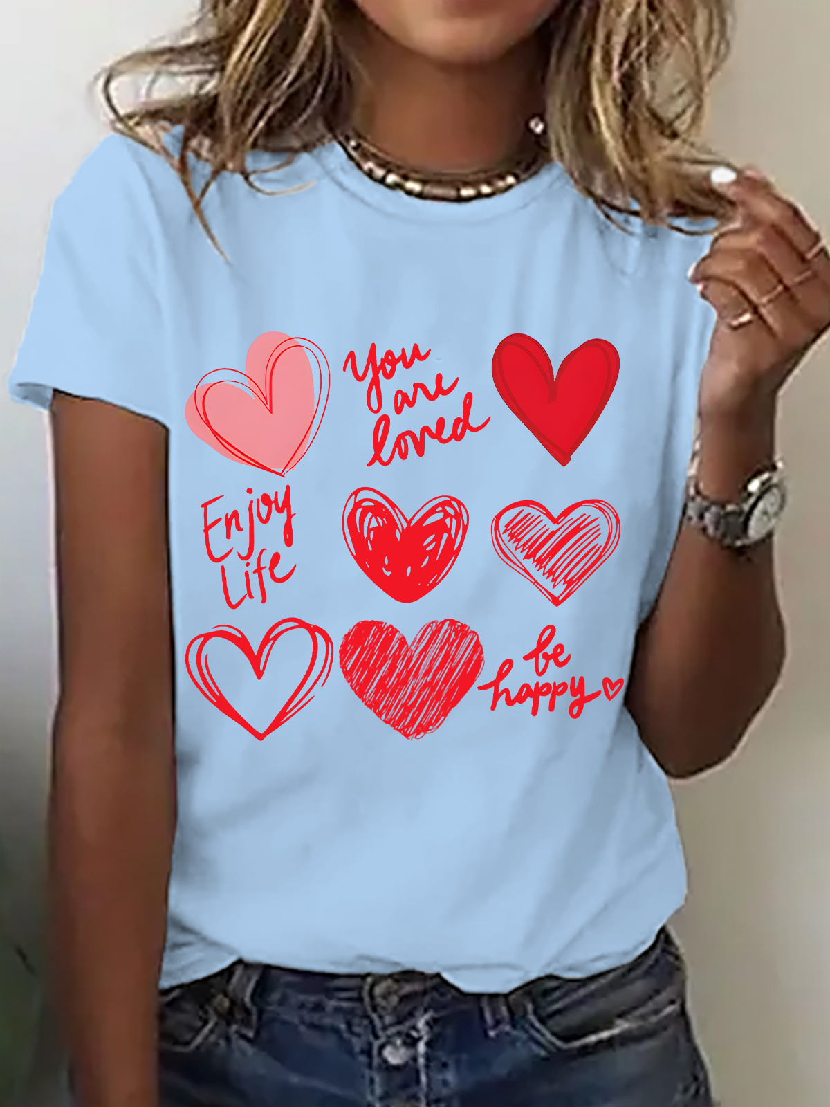 Womens Valentines Hearts Cotton T-Shirt