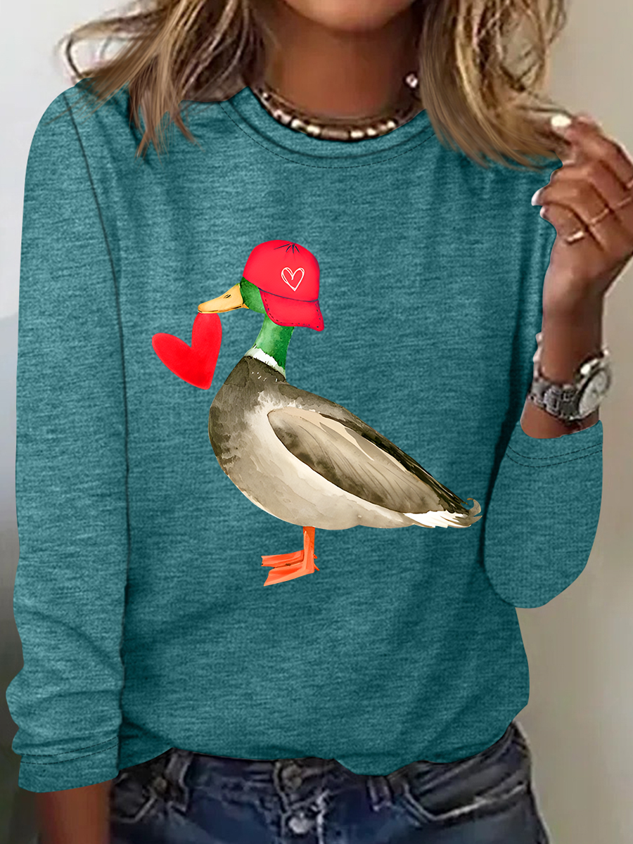 Valentine Mallard Duck Casual Long Sleeve Shirt