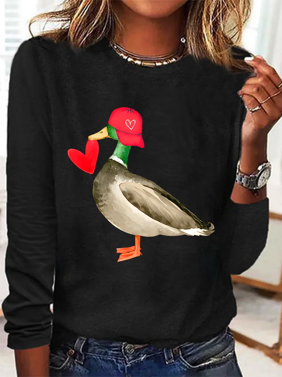 Valentine Mallard Duck Casual Long Sleeve Shirt