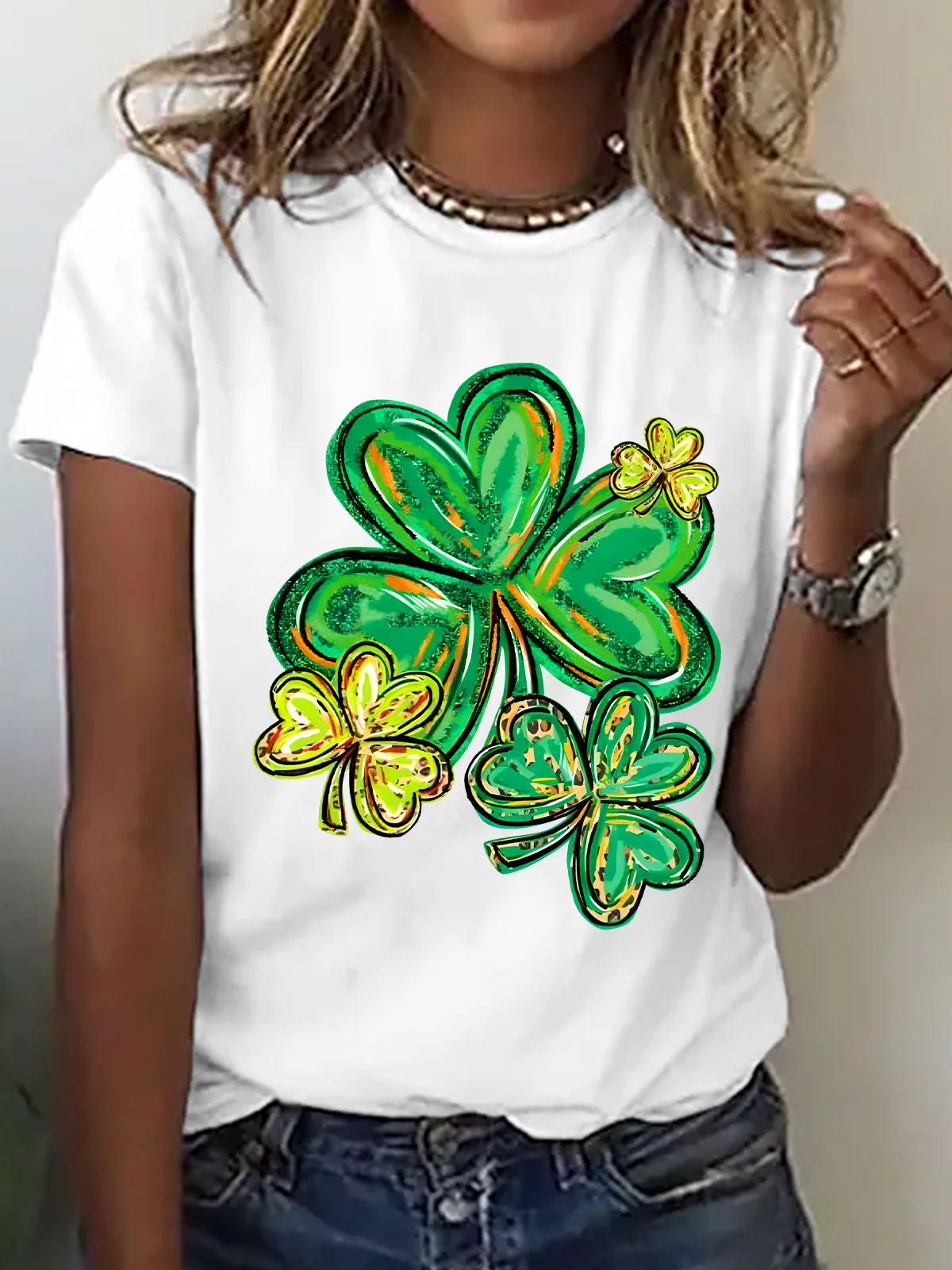 St Patrick's Day Clover Print Cotton T-Shirt