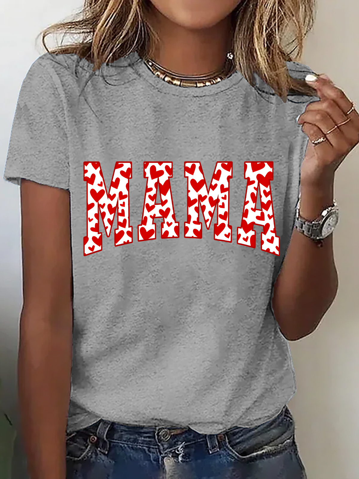 Mama Valentines Heart Valentines Day Cotton T-Shirt