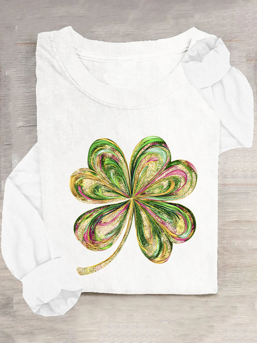 St. Patrick's Day Four Leaf Clover Casual Long Sleeve Shirt