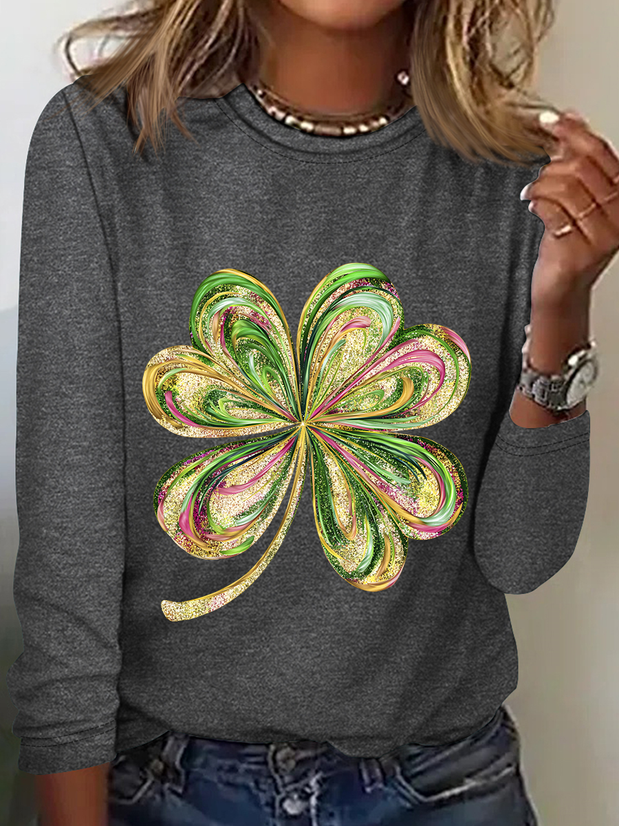 St. Patrick's Day Four Leaf Clover Casual Long Sleeve Shirt