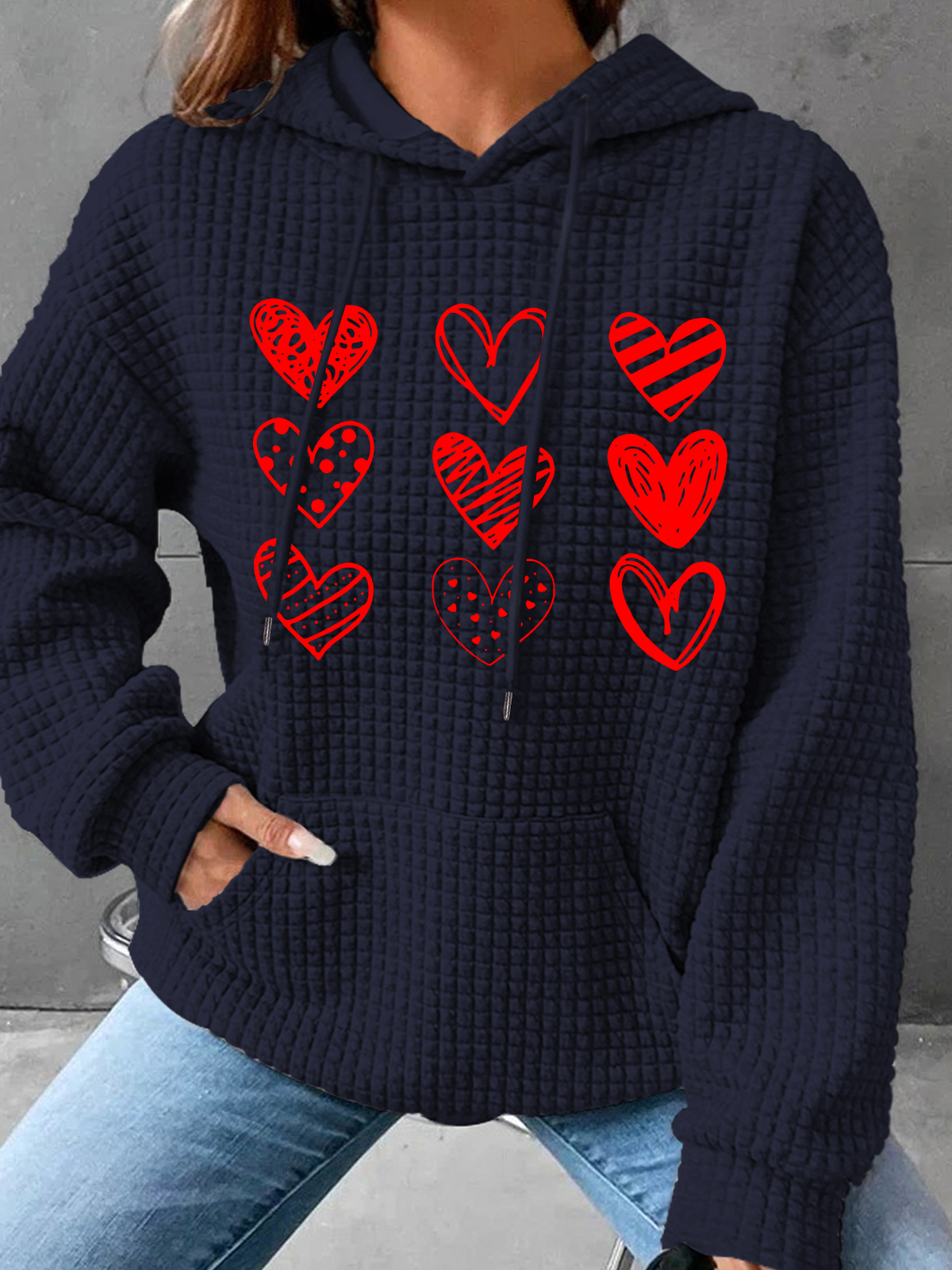 Womens Valentines Hearts , Valentine's Day Simple Loose Hoodie