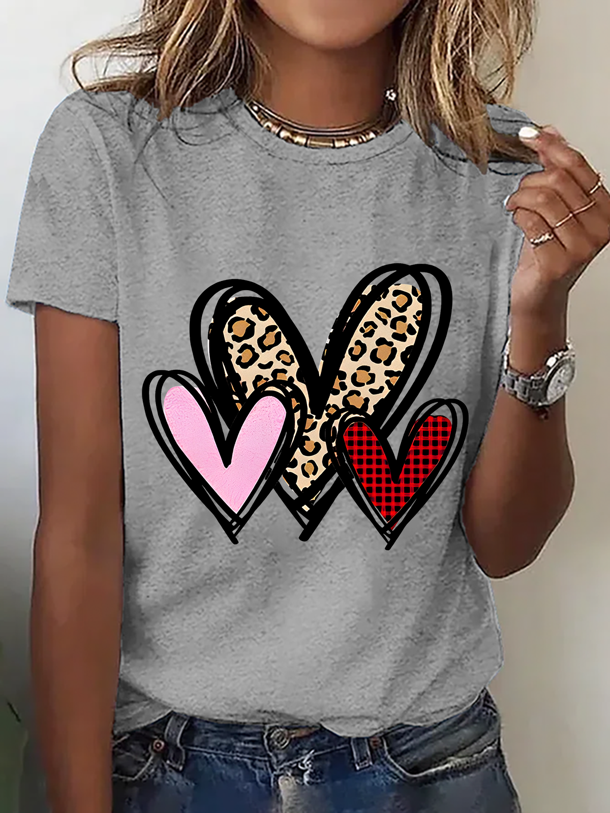 3 Doodle Heart Valentines Cotton T-Shirt