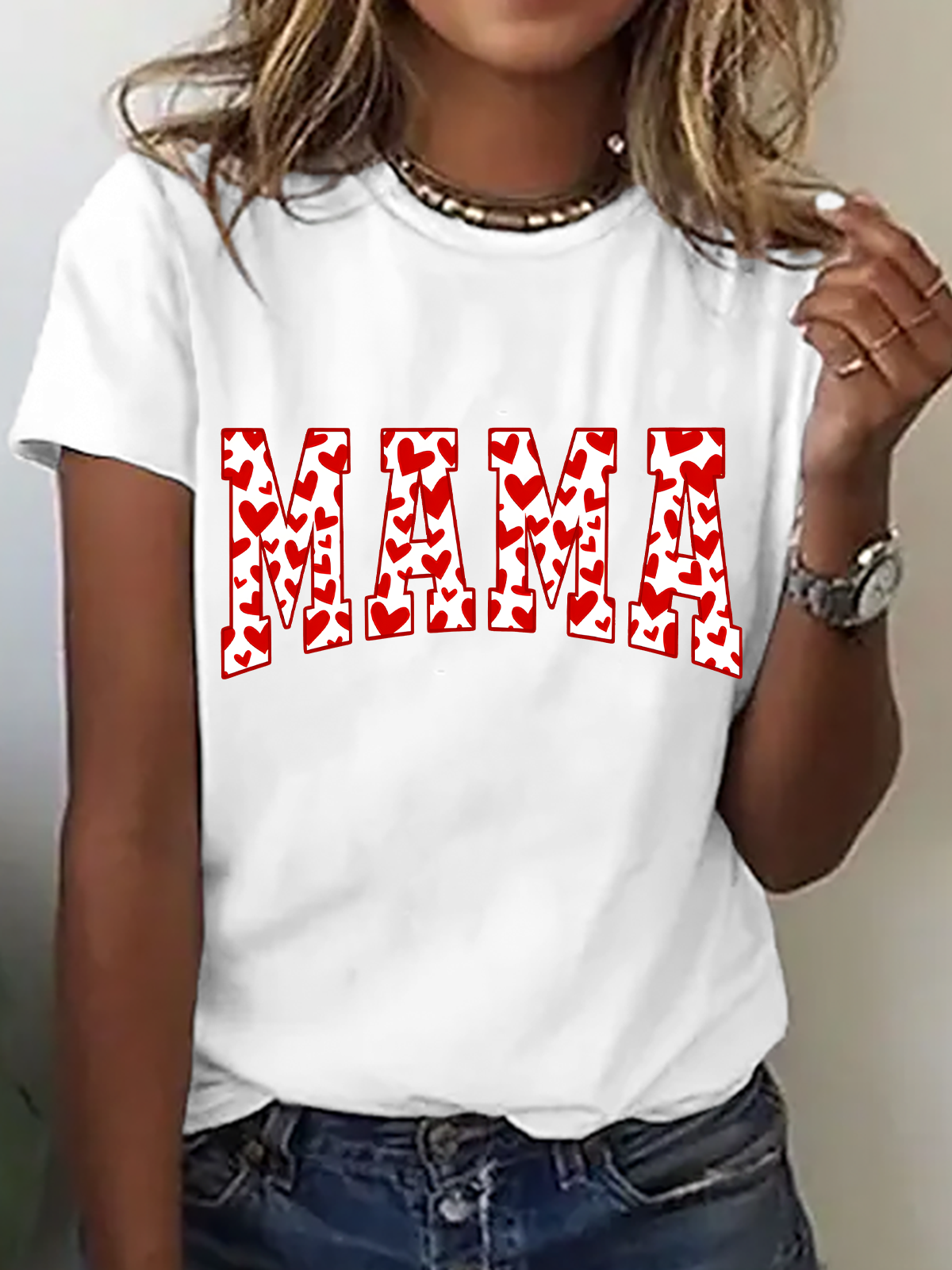 Mama Valentines Heart Valentines Day Cotton T-Shirt