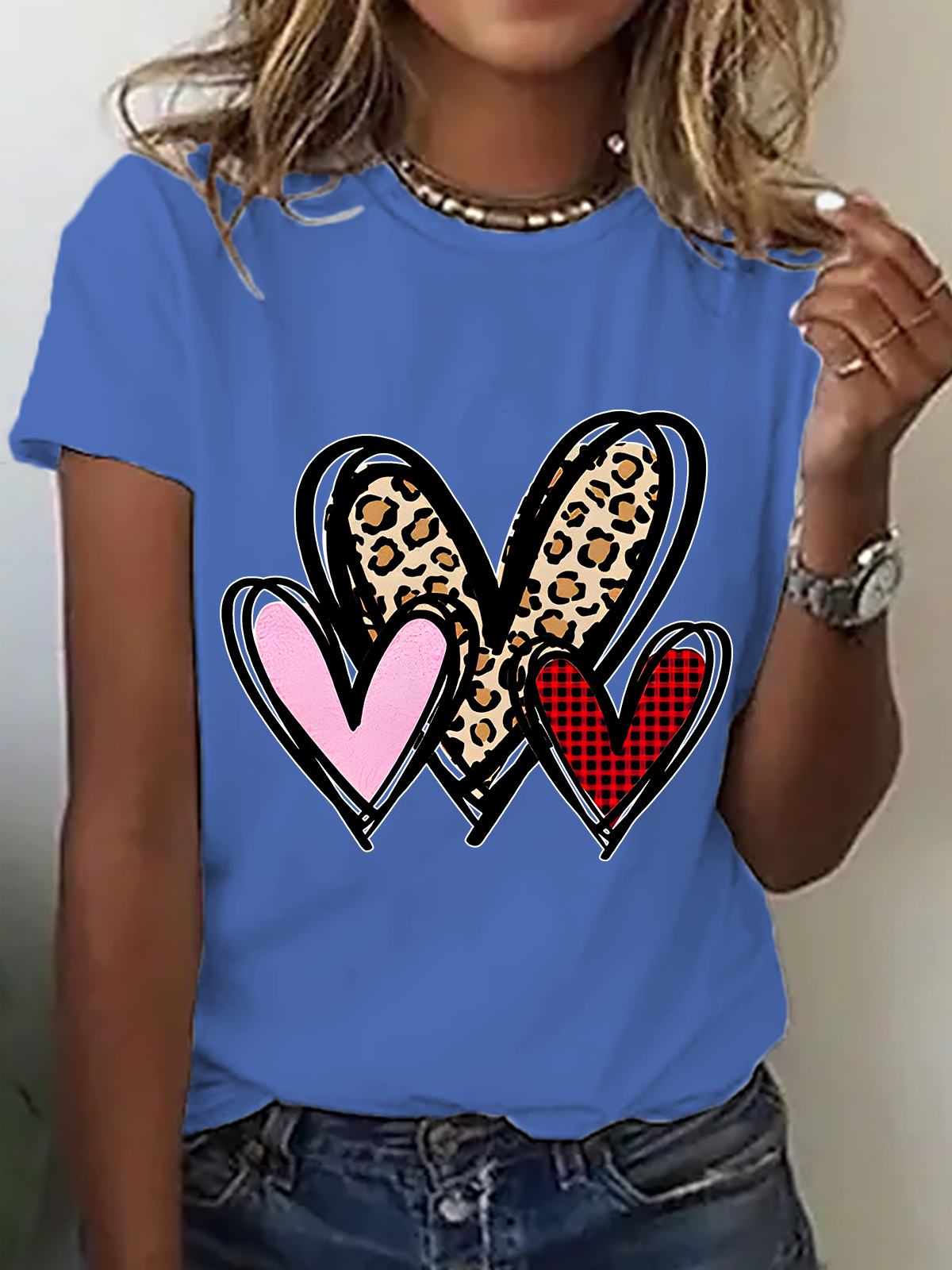 3 Doodle Heart Valentines Cotton T-Shirt