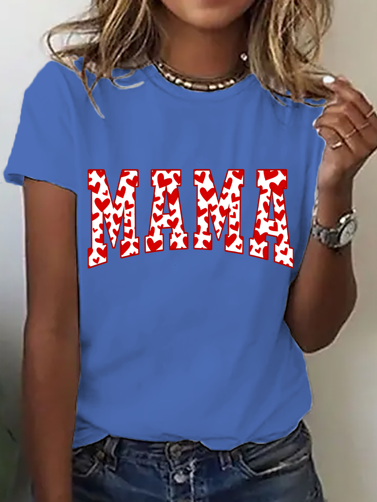 Mama Valentines Heart Valentines Day Cotton T-Shirt