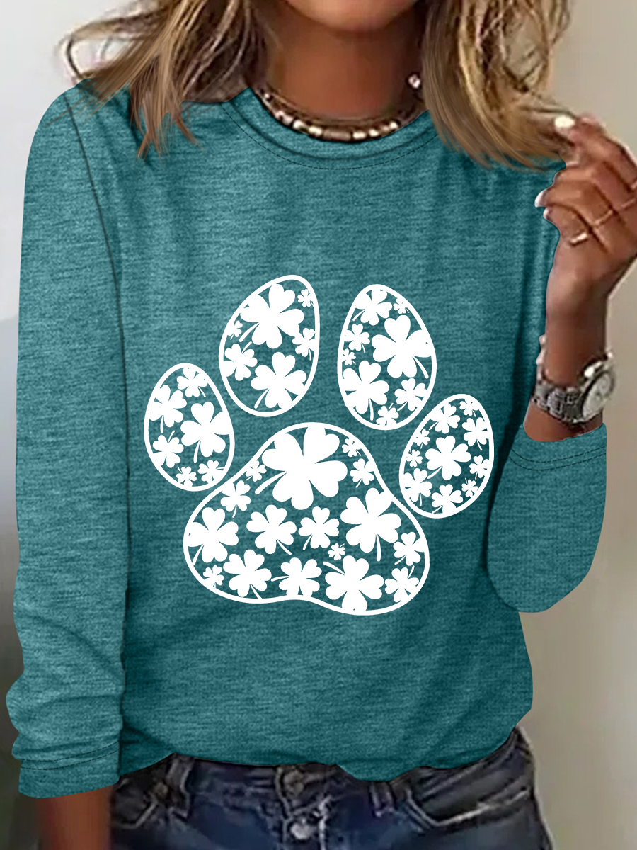 Paw Print Patricks Day Casual Long Sleeve Shirt