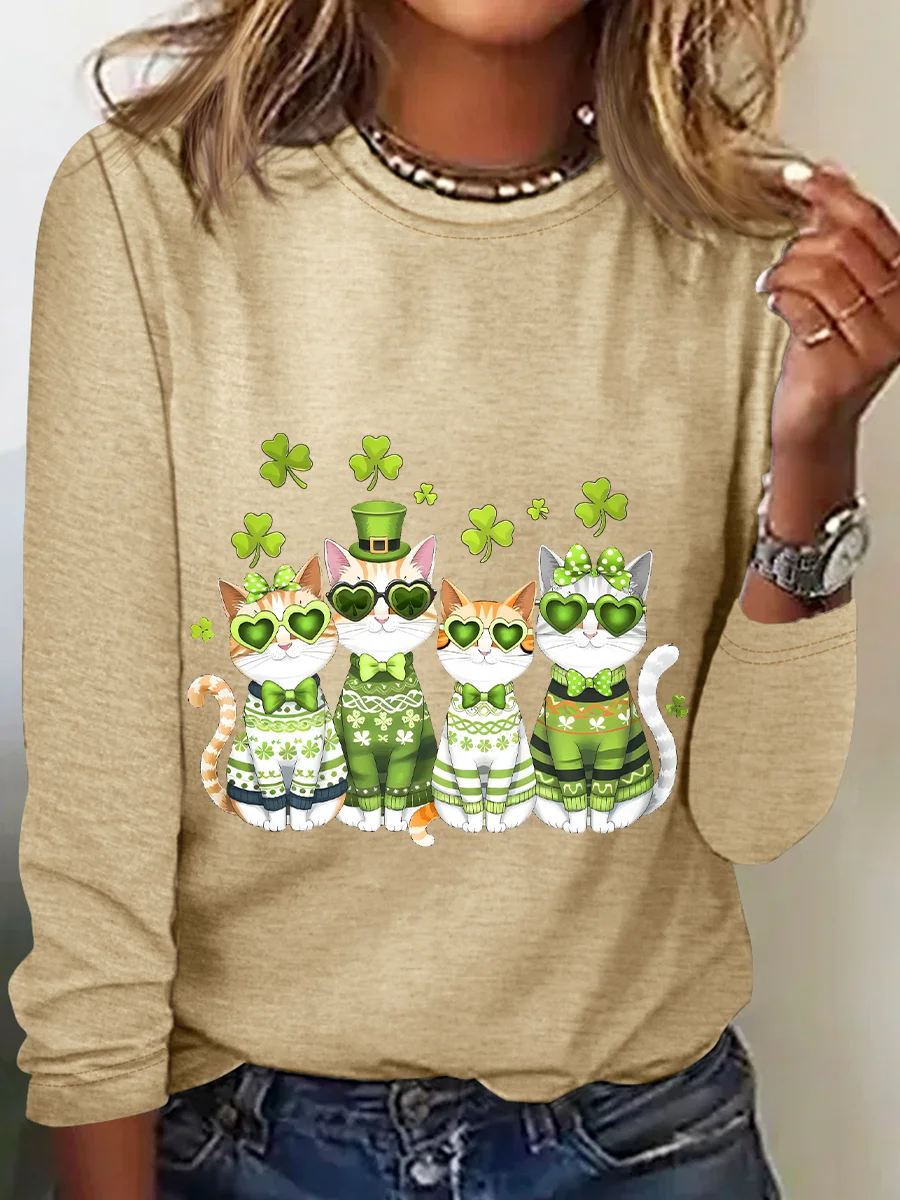 St. Patrick’S Day Cats Casual Long Sleeve Shirt