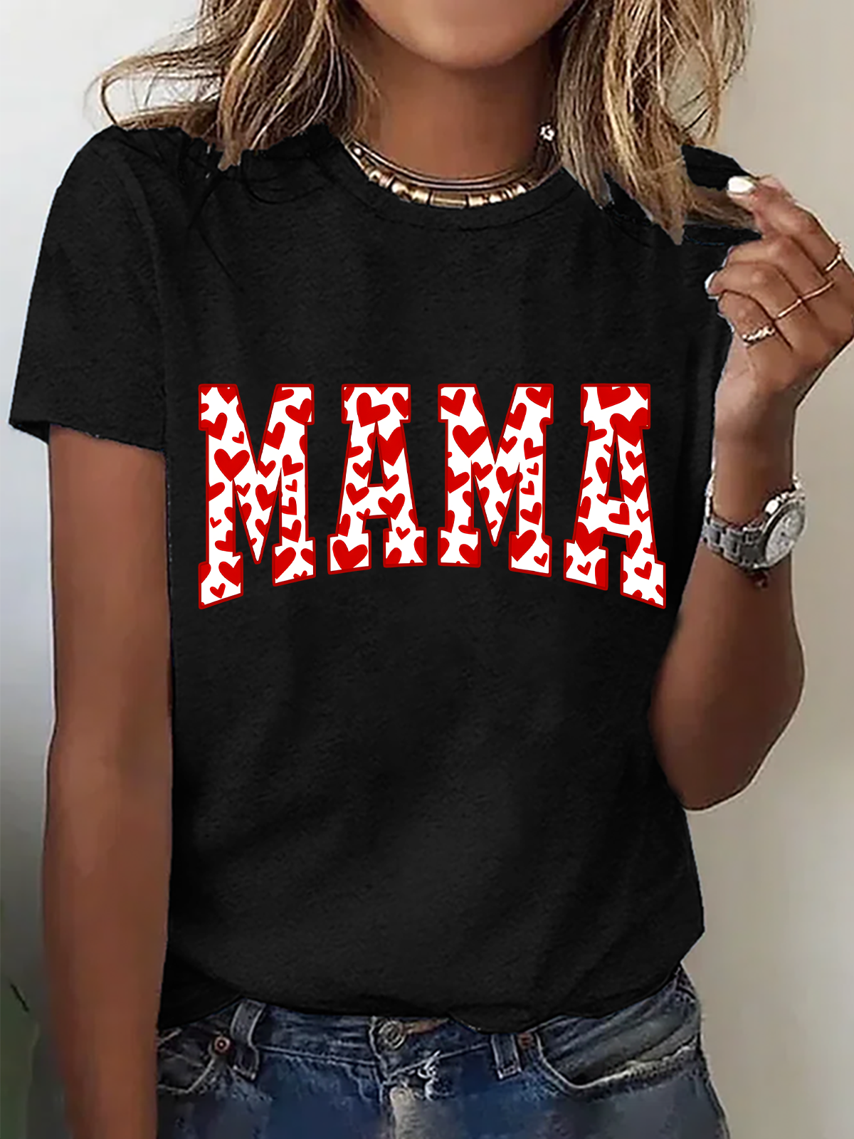 Mama Valentines Heart Valentines Day Cotton T-Shirt