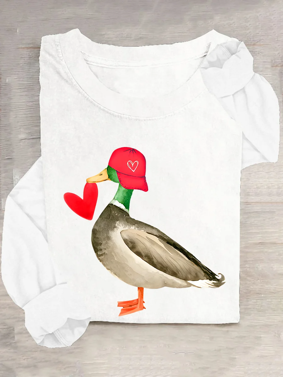 Valentine Mallard Duck Casual Long Sleeve Shirt