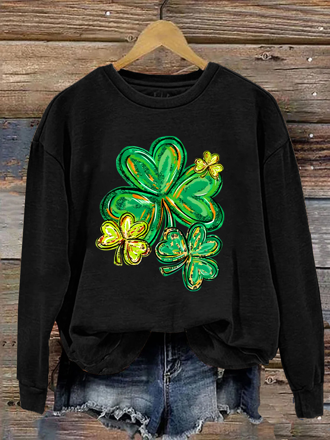 St Patrick's Day Clover Print Casual Sweatshirt