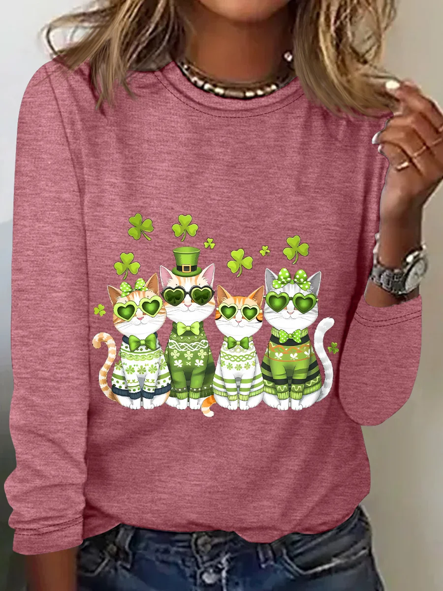 St. Patrick’S Day Cats Casual Long Sleeve Shirt