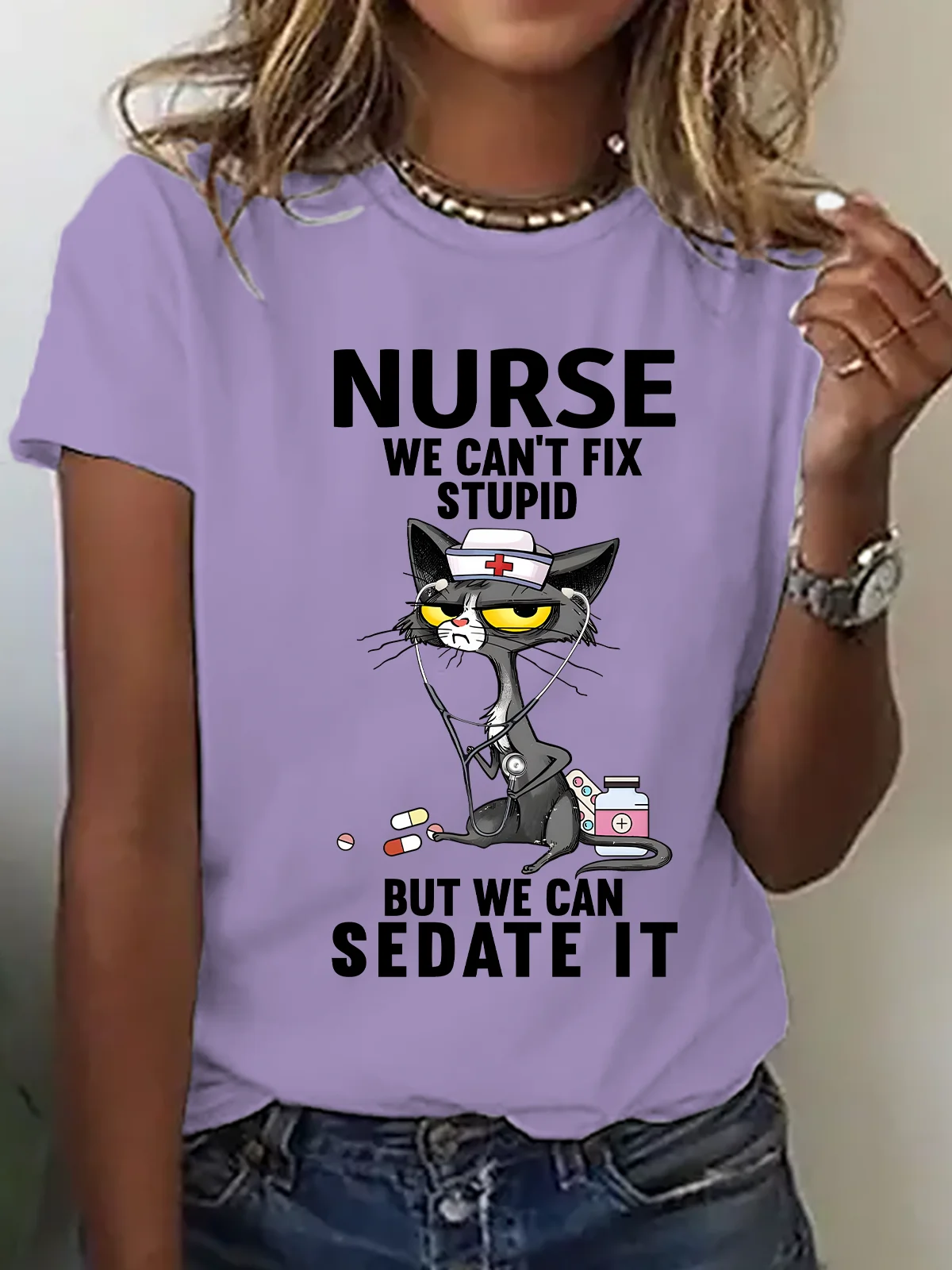 Cat Nurse We Can't Fix Stupid But We Can Sedate It Cotton T-Shirt