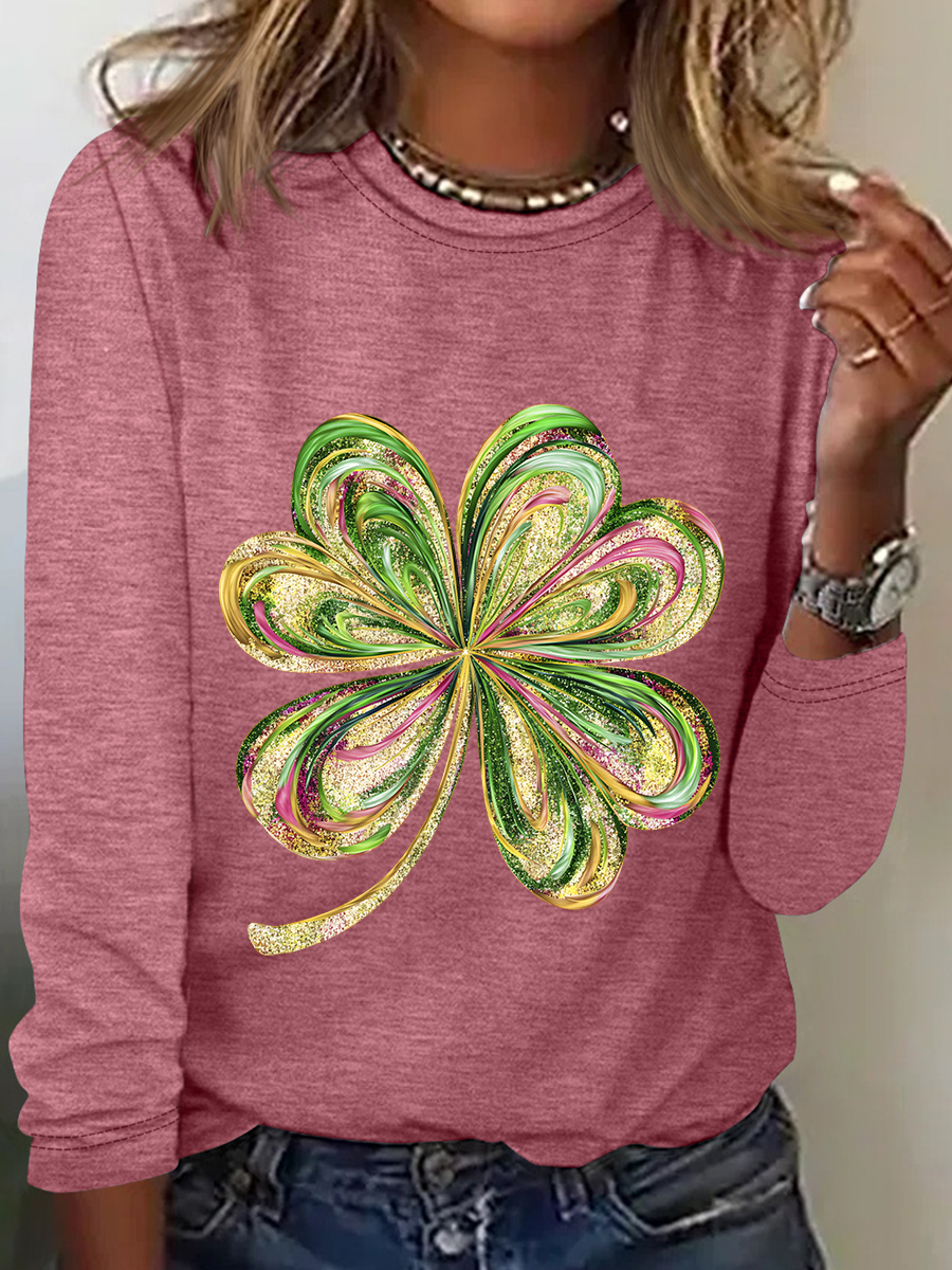 St. Patrick's Day Four Leaf Clover Casual Long Sleeve Shirt