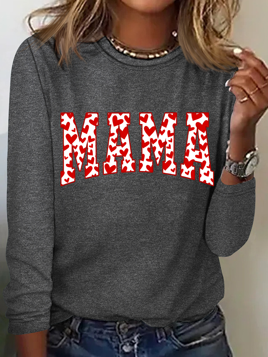 Mama Valentines Heart Valentines Day Casual Long Sleeve Shirt