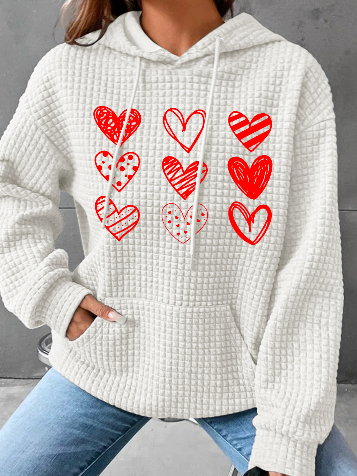 Womens Valentines Hearts , Valentine's Day Simple Loose Hoodie