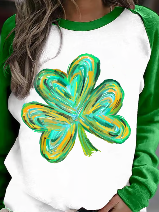 Women'S St. Patrick's Day Shamrock Crew Neck Casual Sweatshirt