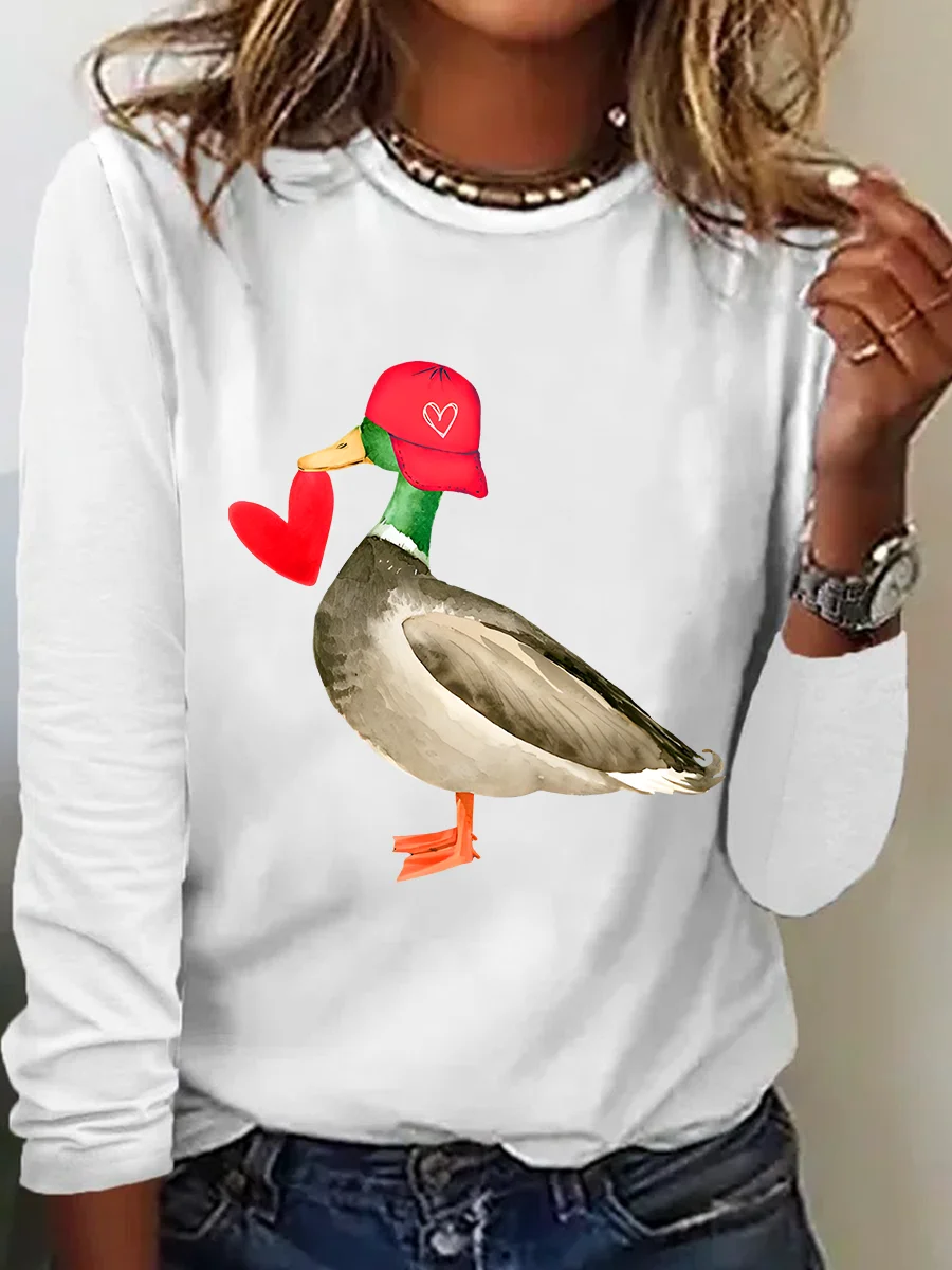 Valentine Mallard Duck Casual Long Sleeve Shirt