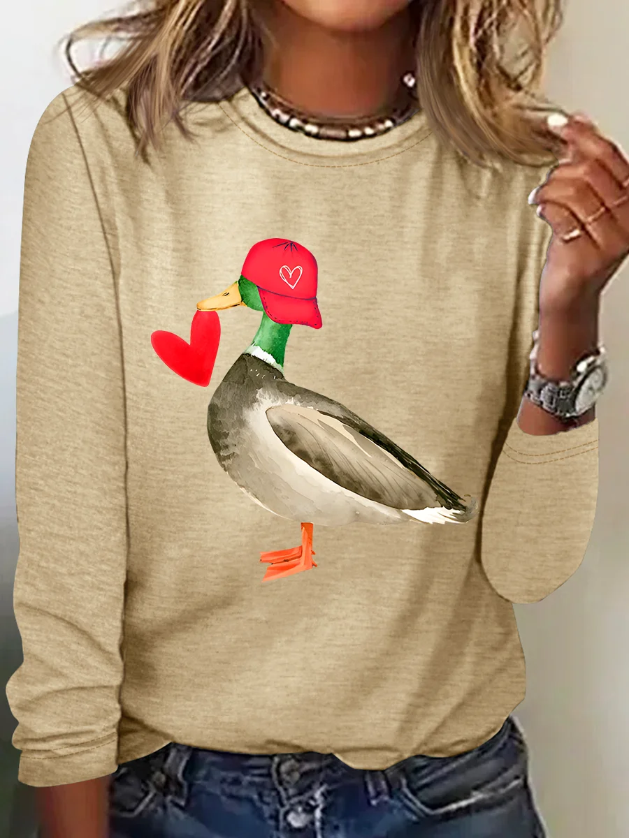 Valentine Mallard Duck Casual Long Sleeve Shirt