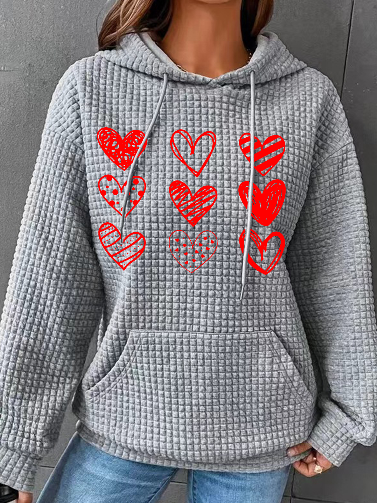 Womens Valentines Hearts , Valentine's Day Simple Loose Hoodie