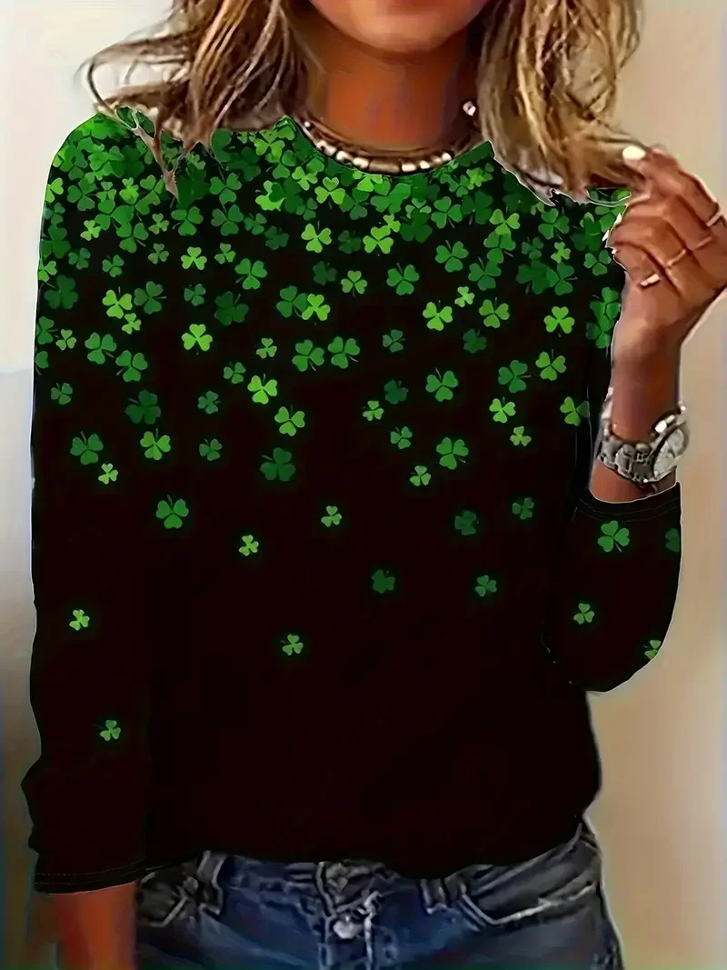 Women's Shamrock St. Patrick's Day Casual Long Sleeve Crew Neck T-Shirt