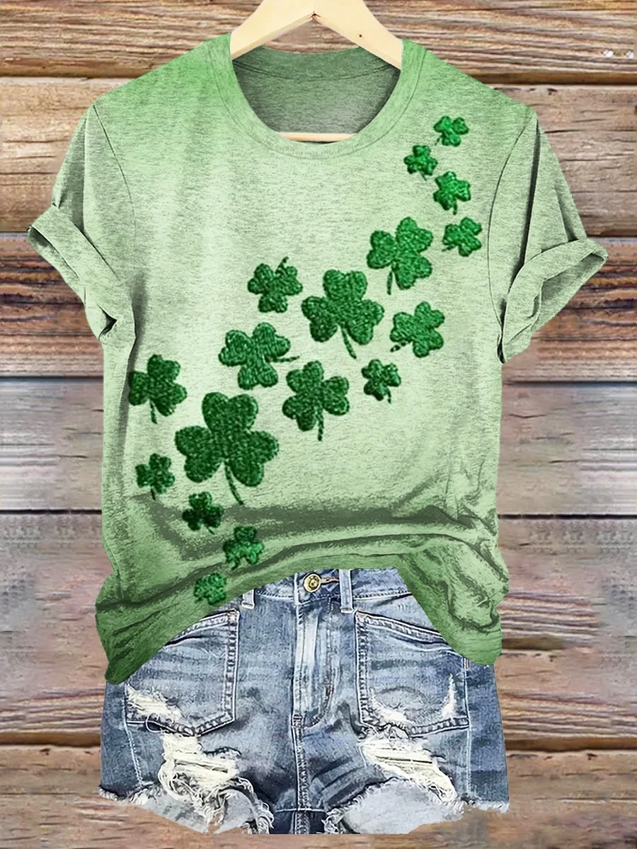 St. Patrick's Day Clover Art print crew-neck T-shirt