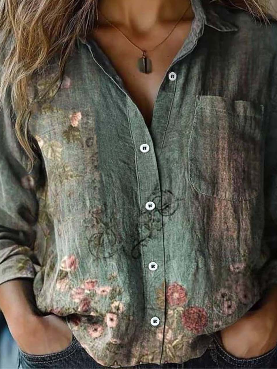 Loose Ethnic Vintage Shawl Collar Shirt