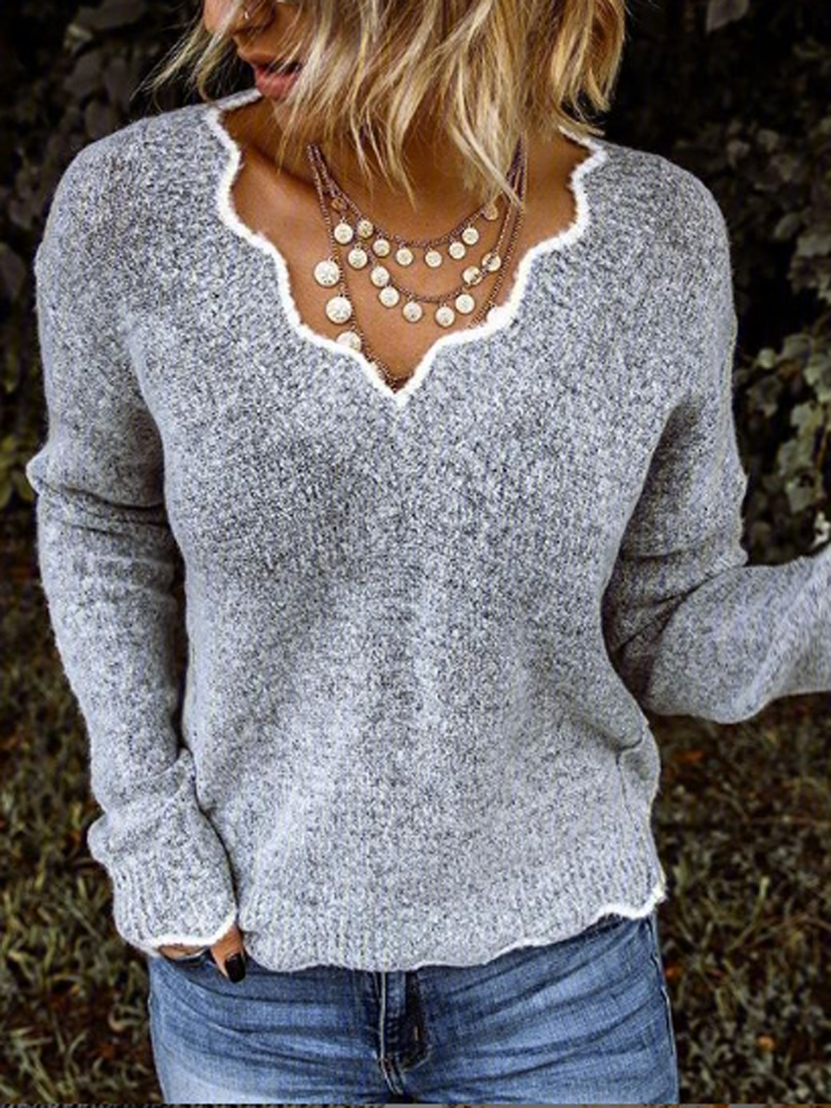 Casual Solid Loose Fit Pullover Tops