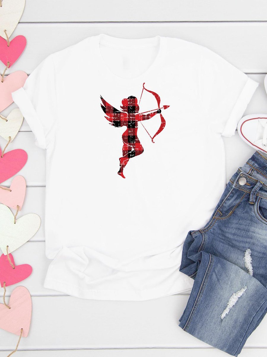 Valentine's Day Cupid Red Check Graphic Tee