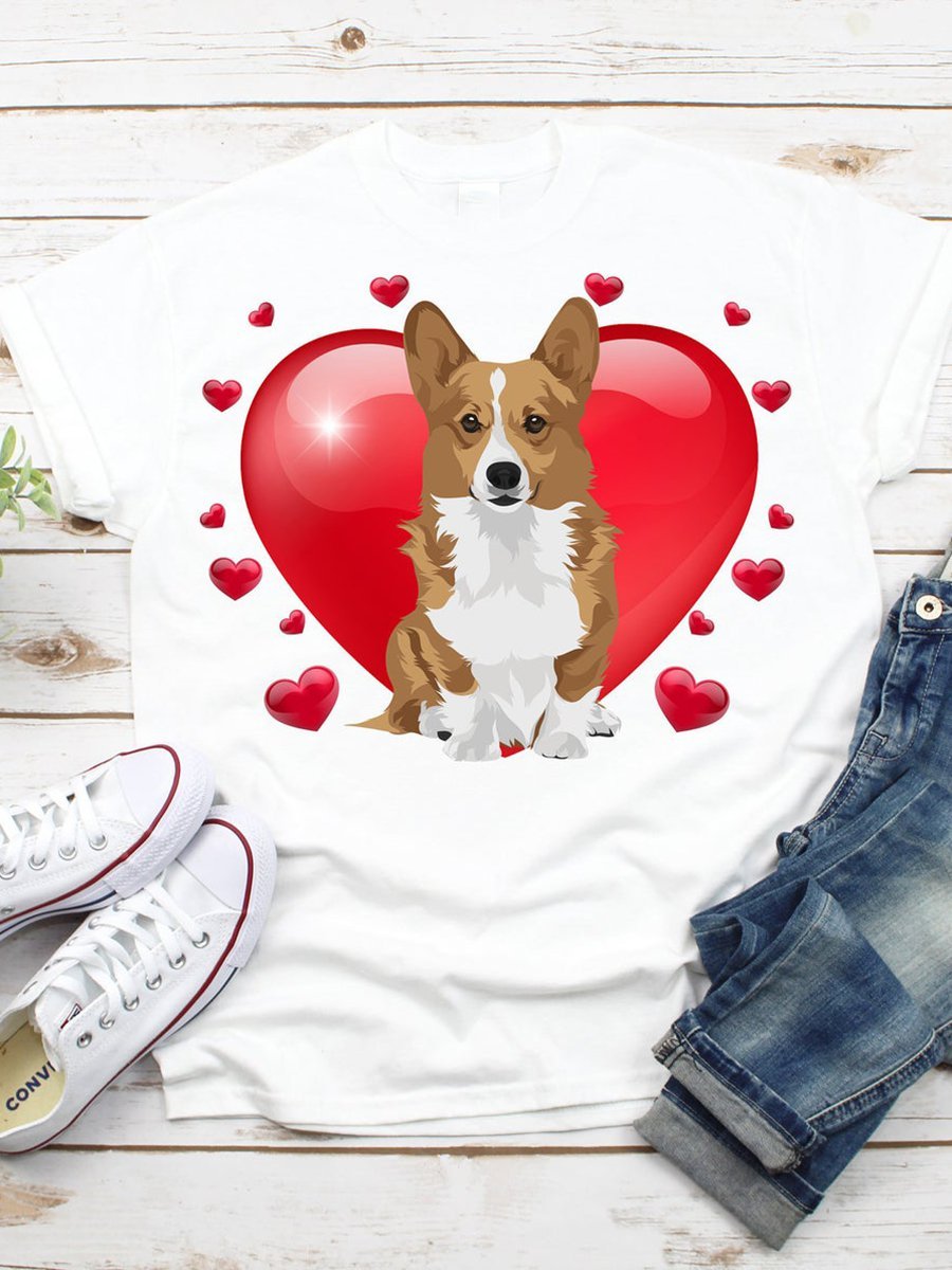 Valentine's Day Heart-shaped Corgi Dog Graphic Tee