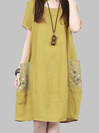 Women  Cocoon Cotton Casual Buttoned  Dress