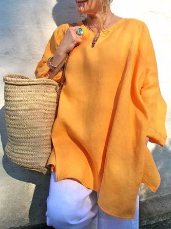 Casual Long Sleeve Plus Size V-Neck Blouse