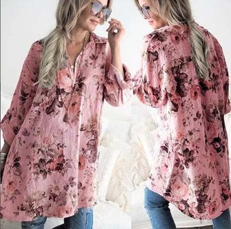 Casual Floral Printed Long Sleeve Shirt Collar Blouse