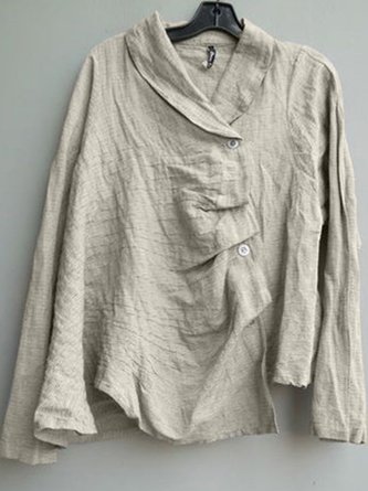 Plus Size Casual Long Sleeve Buttoned Solid Tops